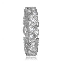 Floral Motif Platinum Diamond Wedding Band 11334 TSV