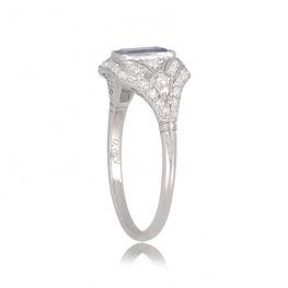Vintage Style Emerald-Cut Aquamarine Platinum Engagement Ring TV 12679