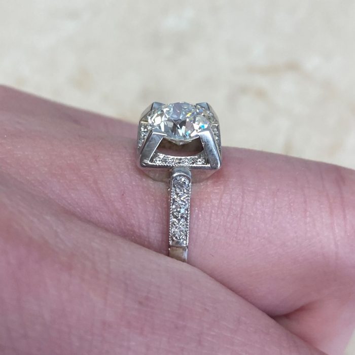 Geometric Under Gallery Diamond Engagement Ring Circa 194013445 F4