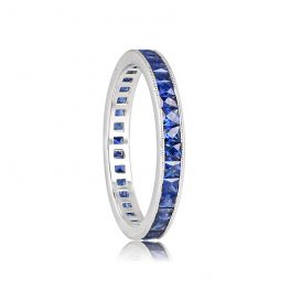 Platinum and French Cut Sapphire Eternity Band - Morell Band