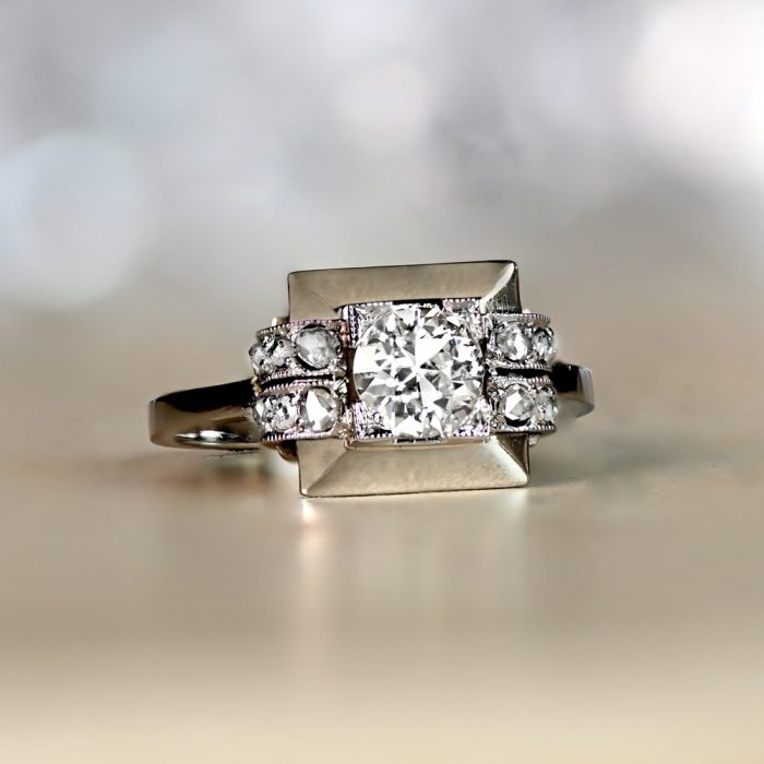 Geometric Platinum Retro Era Old European Cut Diamond Engagement Ring 13495-artistic-1000