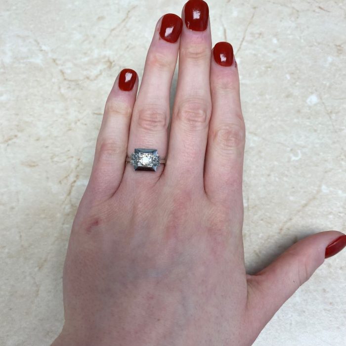 Vintage Platinum Geometric Diamond Engagement Ring 13495 F1