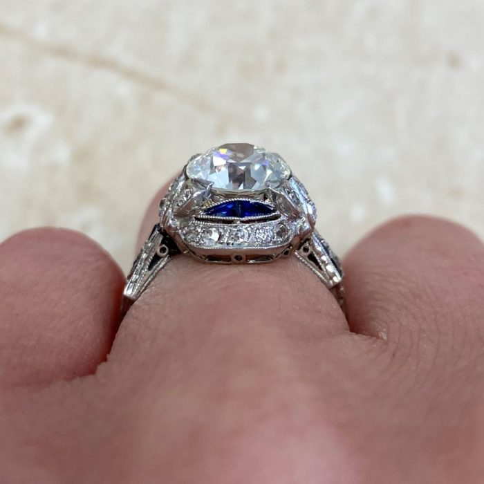 Hand Engraved & Milgrain Accented Shank Platinum Engagement Ring 13604 F3