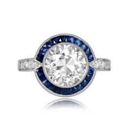 2.33ct Old European Cut Diamond And Sapphire Halo Engagement Ring 13643-TV-1000PX