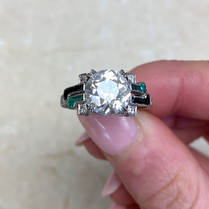 Diamond Onyx and Emerald Engagement Ring 13806 F5