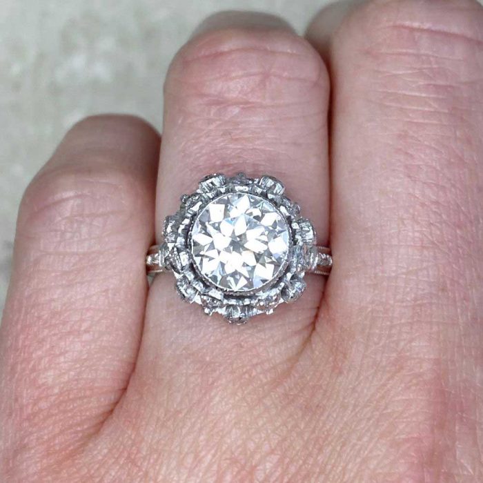 18k White Gold Dome Shaped Mounting Hand Engraved Engagement Ring 13836-F2