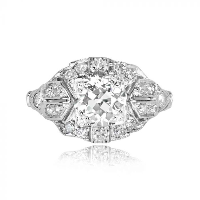 Geometric 1.13ct Old European Cut Platinum Mounting Engagement Ring Top View 13860-TV-1000PX