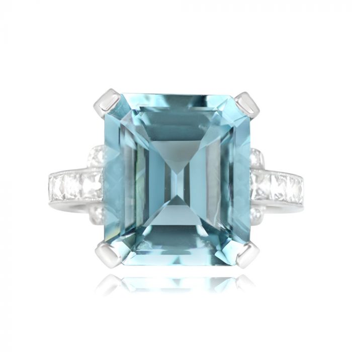 6.75ct Emerald Cut Aquamarine Cocktail Ring - Vermont Ring 14097 TV