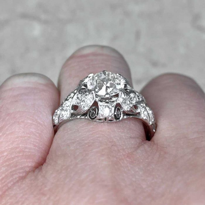 Open Work Filagree Platinum Dome Shape Mounting Antique Engagement Ring 14139-F3