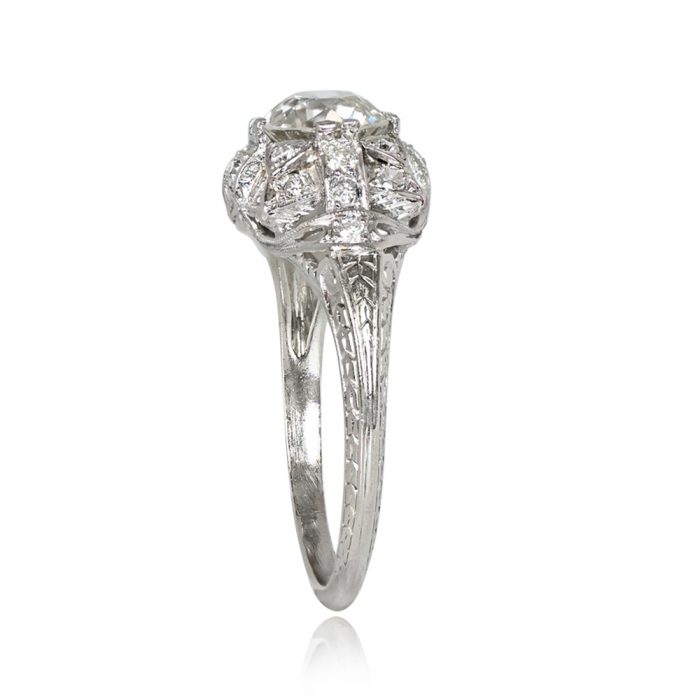 Hand Engraved Platinum Mounting Diamond Engagement Ring Antique Art Deco 14146-TVS-1000PX