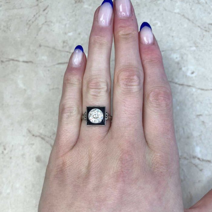 Old European Cut Diamond And Onyx Engagement Ring 14265-F1