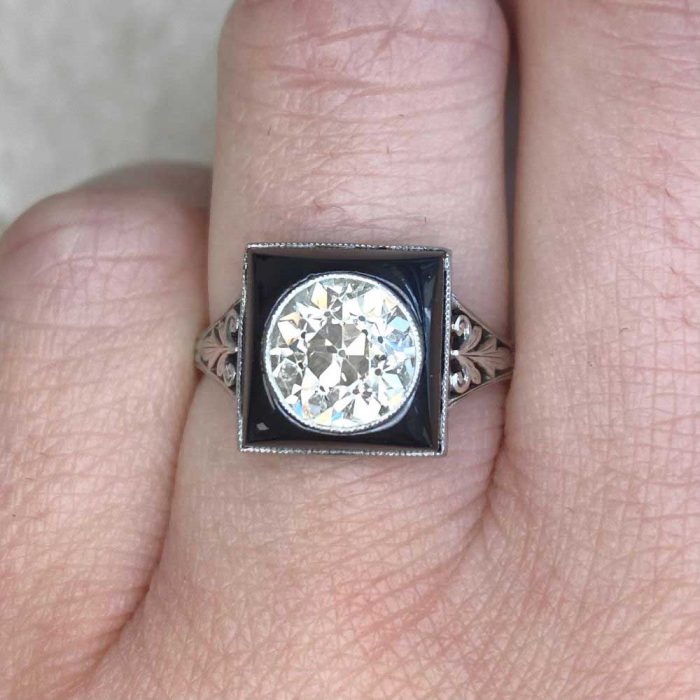 1.50ct Old European Cut Bezel Set Diamond & Onyx Halo 14265-F2