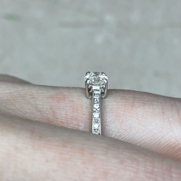 Diamond Decorated Shank Platinum Mounting Diamond Engagement Ring 14318-F4