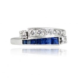 Retro Diamond and Sapphire Band Clyde View Ring top View 14328