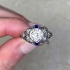 Octagonal Bezel Diamond Old European Cut Diamond Platinum Engagement Ring 14348-F5