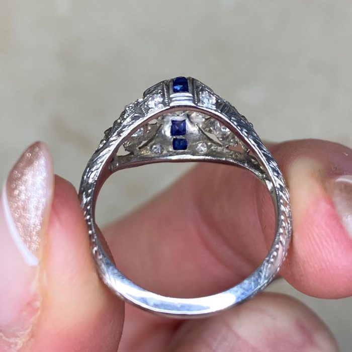 Hand Crafted Platinum Mounting Diamond & Sapphire Engagement Ring 14348 F6