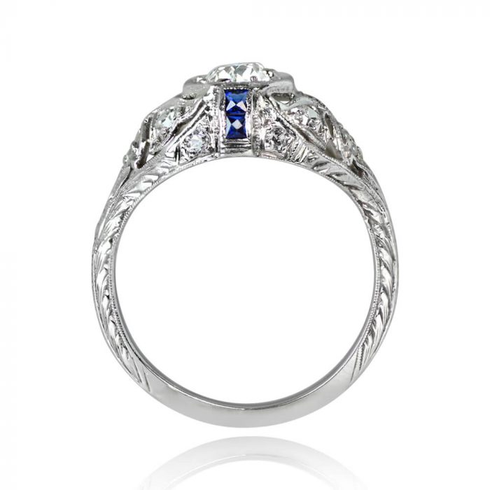 Antique Filigree Diamond Sapphire Engagement Ring - Tavira Ring 14348 SV
