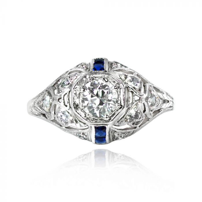 0.45ct Old European Diamond Sapphire Ring - Tavira Ring 14348 TV
