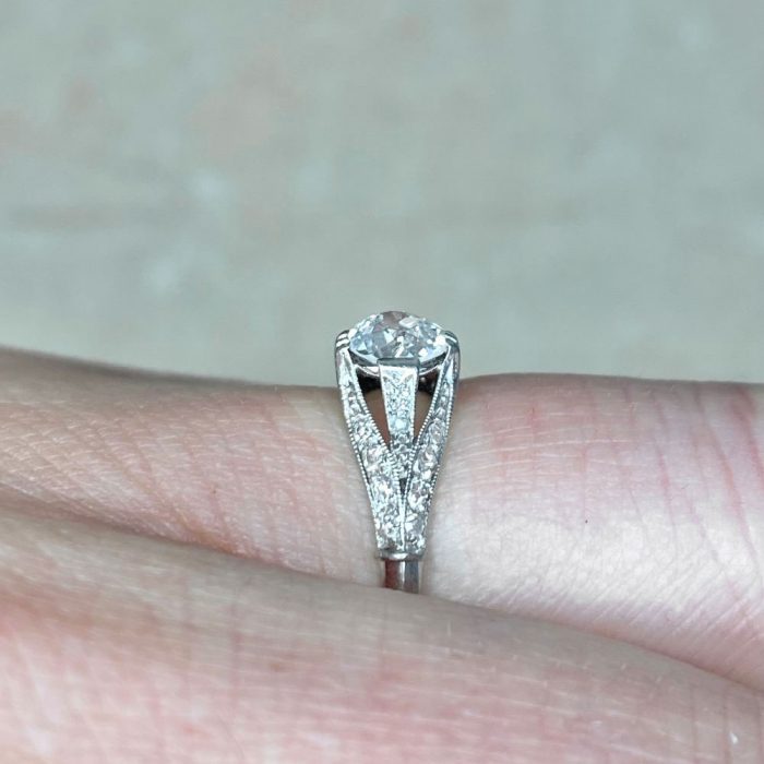 Three Section Split Diamond Shoulder Accented Engagement Ring 14369-F4