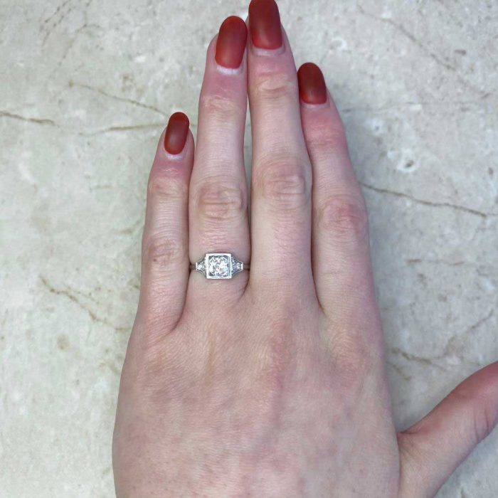 Antique Art Deco Engagement Ring Platinum Mounting Box Prong Setting 14374-F1