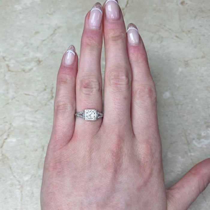 Diamond Box Bezel Art Deco French Ring Engagement Ring 14376-F1