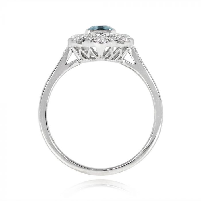 Aquamarine and Diamond Halo Engagement Ring - Vineland Ring 14428 TSV