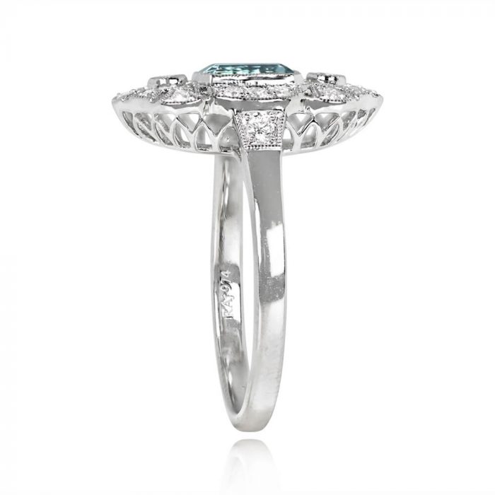 Emerald Cut Aquamarine Diamond Halo Ring - Vineland Ring 14428 TSV