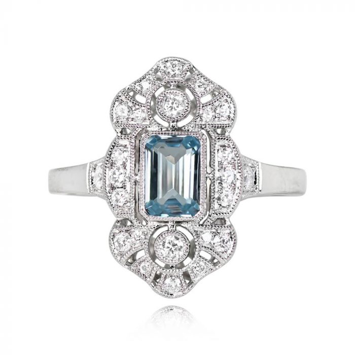 0.55ct Emerald Cut Aquamarine Diamond Ring - Vineland Ring 14428 TV
