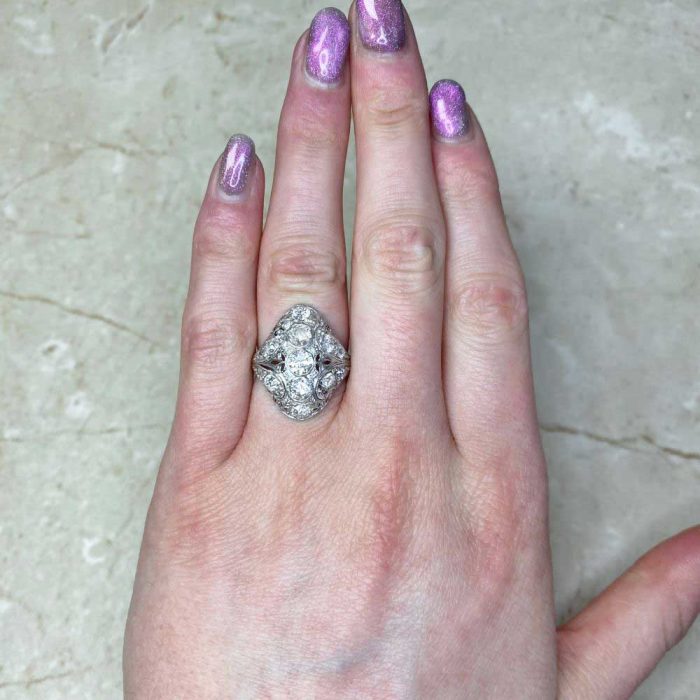 Elongated Antique Three Bezel Set Diamond Cocktail Ring 14436-F1