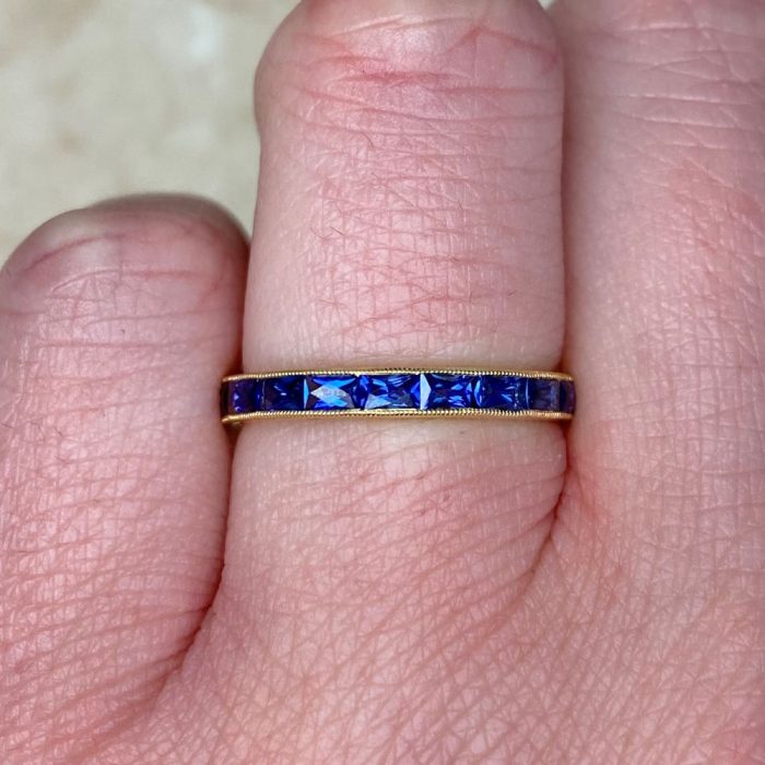 0.94ct French Cut Sapphire 18k Yellow Gold Half Eternity Band 14457-F2