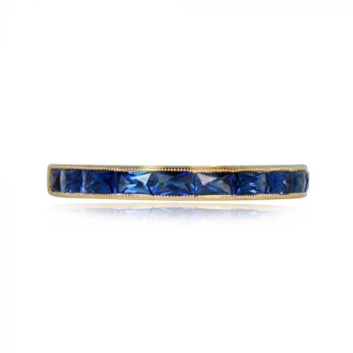 Elongated French Cut Sapphire Wedding Band - Manetto Band 14457 TV