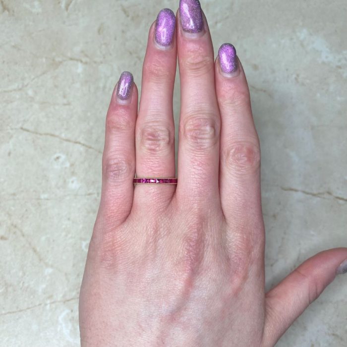 Half Eternity Natural Ruby 18k Yellow Gold Band 14458-F1