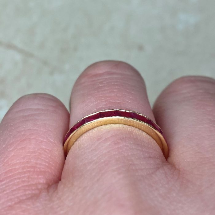 18k Yellow Gold Hand Crafted Mounting Ruby Wedding Band 14458-F3