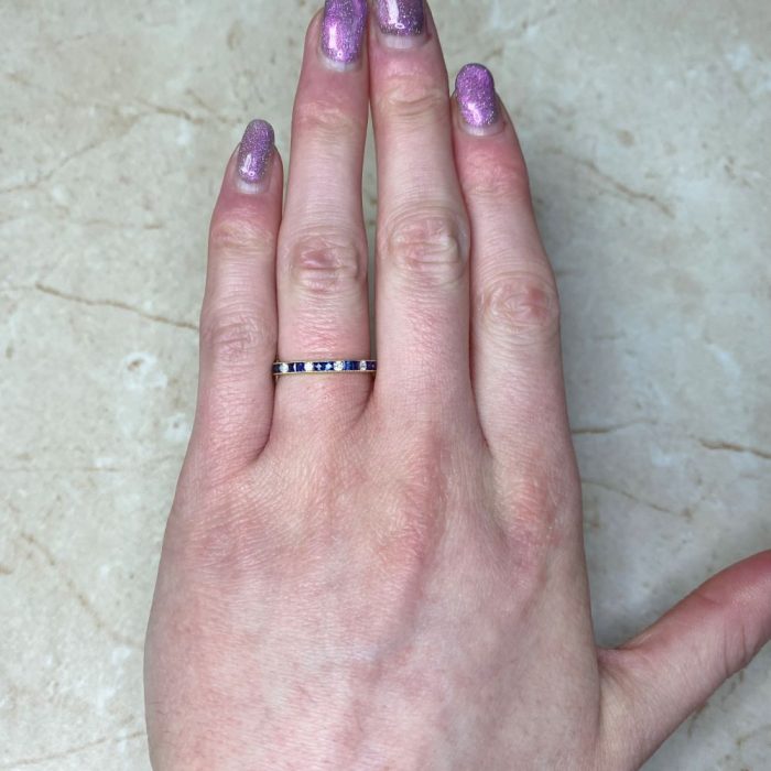 Natural Sapphire And Diamond Alternating Half Eternity Wedding Band 14459- F1