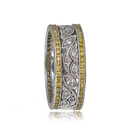 Yellow Diamond Foliate Wedding Band