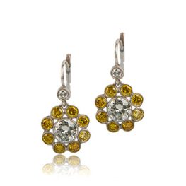 Yellow Diamond Cluster Earrings