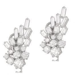 Glen Rock Old European Cut Diamond Cluster Earrings in Platinum Top View