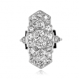 Elongated Diamond and Onyx Cocktail Ring - Glassboro Ring 14140 TV